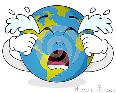 Sad Crying Earth Cartoon Character Vector Illustration