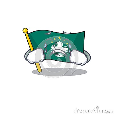 Sad Crying flag macau mascot cartoon style Vector Illustration