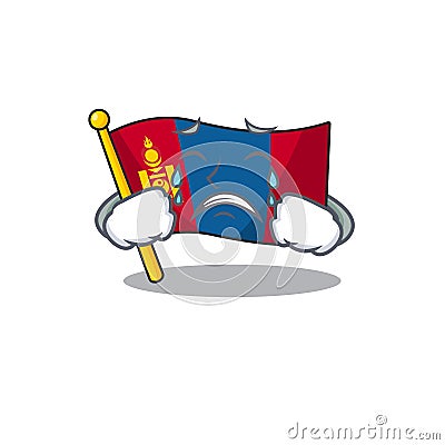 Sad Crying flag mongolia Scroll cartoon character design Vector Illustration