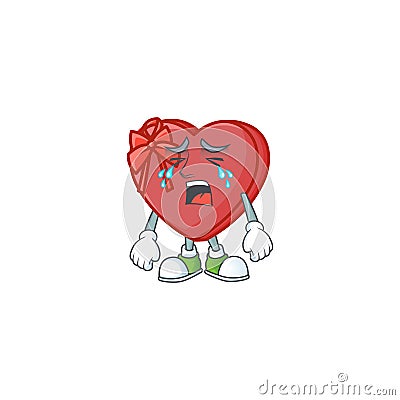 Sad Crying love gift box cartoon character design style Vector Illustration