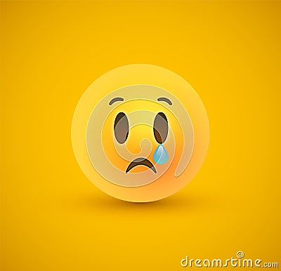Sad yellow emoticon crying face in 3d background Vector Illustration
