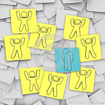 Sad Depressed Person Stands Alone - Sticky Notes Stock Photo