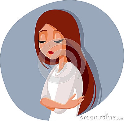 Sad Depressed Woman Crying Alone Vector Illustration