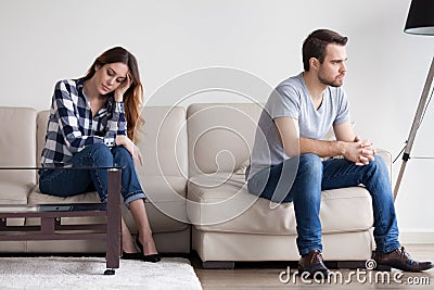 Sad, desperate, frustrated young couple no desire to talk Stock Photo