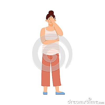 Sad disappointed girl cover face with palm expressive emotion of upset or sorrow Vector Illustration