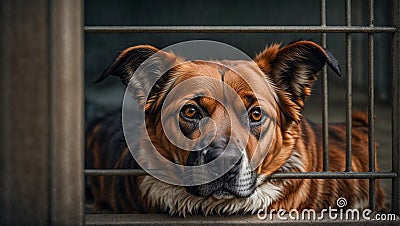 Sad dog at the shelter canine sad animal lonely homeless concept adopt cute Stock Photo