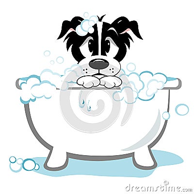 Sad Dog Taking Bath Vector Illustration