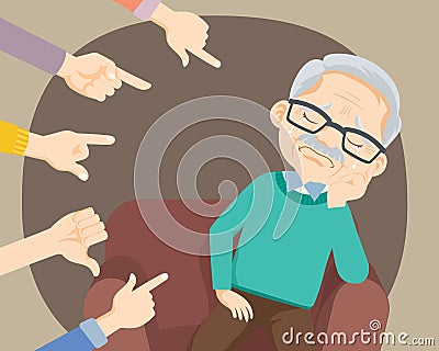 Sad Elderly man being bullied Vector Illustration