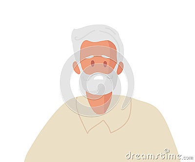 Sad elderly Man. Tired old man with beard with gray hair. Mature Man experiences stress, detression, fear, confusion Vector Illustration