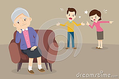 Sad Elderly woman unhappy family couple quarrelling Vector Illustration