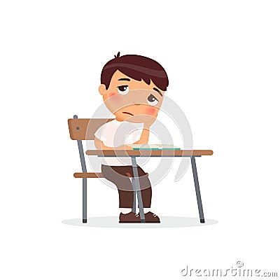 Sad elementary school student flat color vector illustration. Vector Illustration