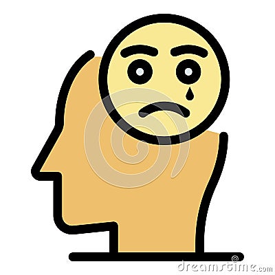 Sad emoji depression icon color outline vector Vector Illustration