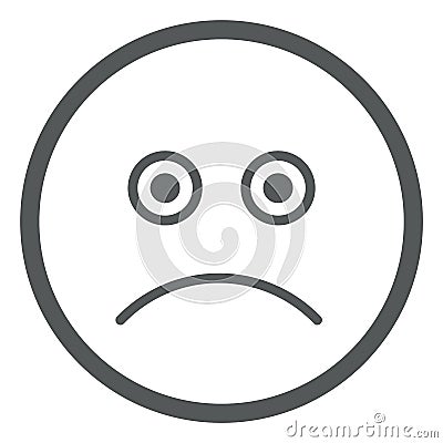 Sad emoticon. Unhappy face in simple line style Vector Illustration