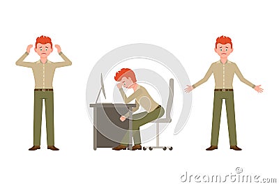 Sad, exhausted, miserable office guy in green pants vector illustration Vector Illustration