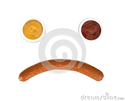 Sad face from mustard with ketchup and sousage Stock Photo