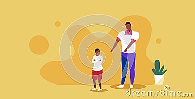 Sad father crying with little son parenthood problems depression concept african american family feeling depressed Vector Illustration