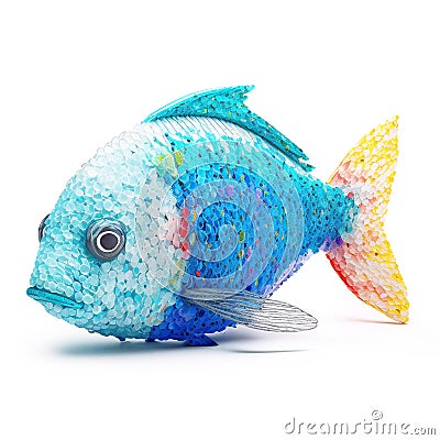 Sad fish made of plastic pellets, 3D illustration Cartoon Illustration