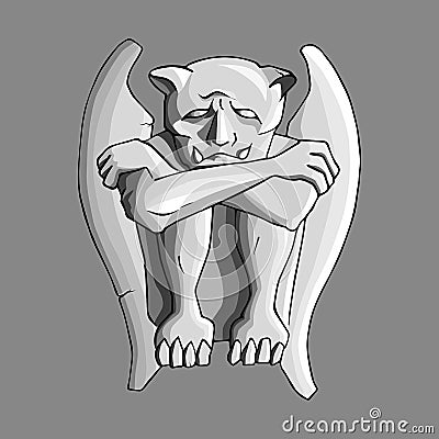 Sad gargoyle stone sculpture Cartoon Illustration