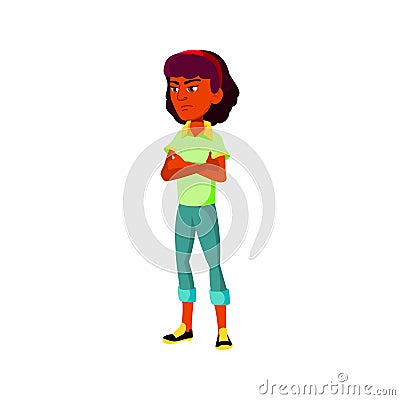 sad girl with crossed hands staying in line cartoon vector Vector Illustration