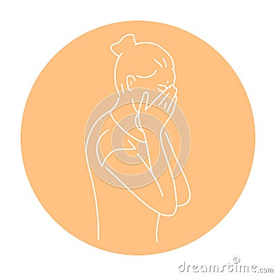 Sad girl crying color line illustration Vector Illustration
