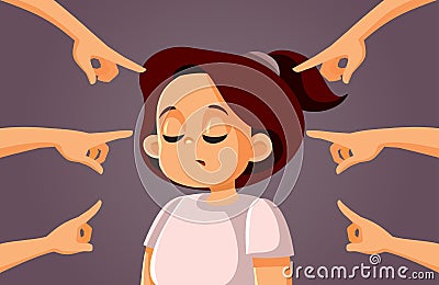 Sad Girl Feeling Insecure Being Body Shamed by Society Vector Illustration