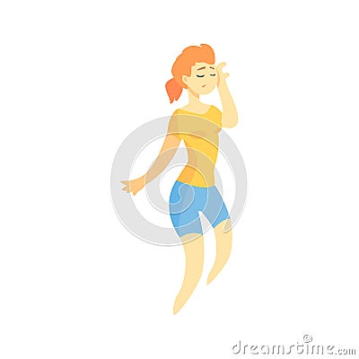 Sad Girl With Ponytail Feeling Blue, Part Of Depressed Female Cartoon Characters Series Vector Illustration