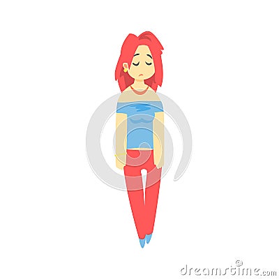 Sad Girl With Red Hair Walking Feeling Blue, Part Of Depressed Female Cartoon Characters Series Vector Illustration