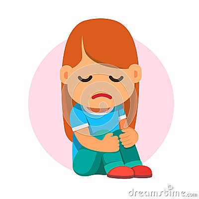 Sad girl sitting and unhappily hugging her knees Vector Illustration