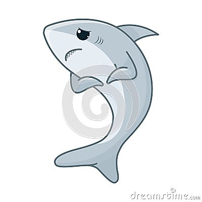 Isolated design of sad grey shark cartoon icon Vector Illustration