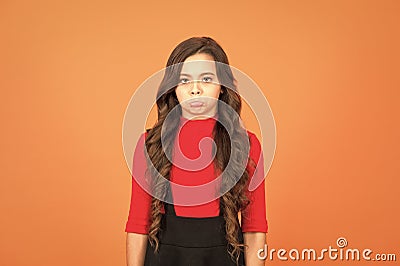 Sad grimace. Grumpy baby. Sad child. Sadness concept. Unhappy but confident. Sad thoughts on her mind. Shopping make Stock Photo