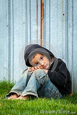 Sad Homeless Boy Stock Photo