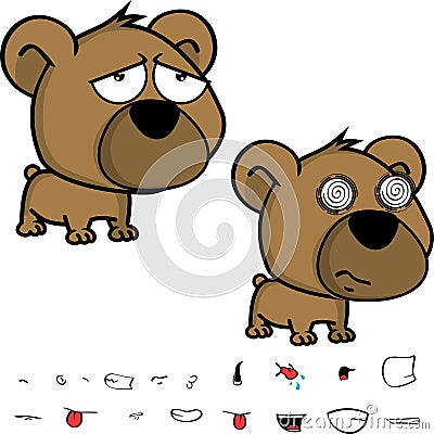 Sad Little big head baby teddy bear expressions set Vector Illustration