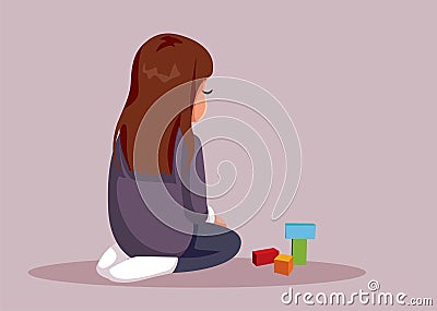 Child with Sensory Sensitivity Sitting and Playing Alone Vector Illustration Stock Photo
