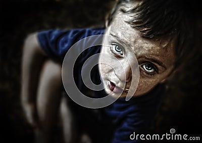 Sad looking child portrait Stock Photo