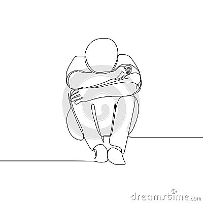 Sad man one line drawing vector illustration minimalist design Cartoon Illustration