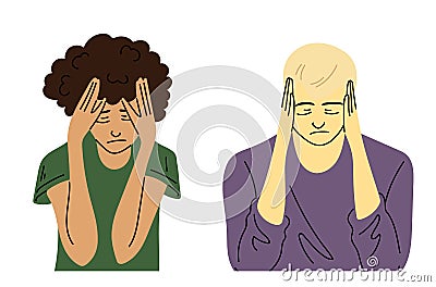 Sad man and woman. Couple problems. People are in despair. Vector illustration isolated on white background Vector Illustration