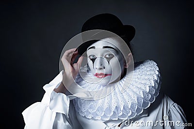 Sad mime Pierrot Stock Photo