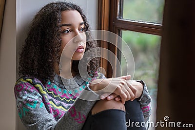 Sad Mixed Race African American Teenager Woman Stock Photo