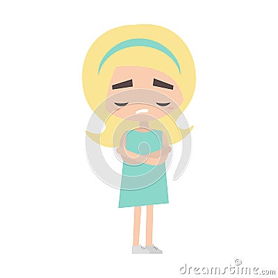 Sad offended blonde girl cartoon illustration Cartoon Illustration