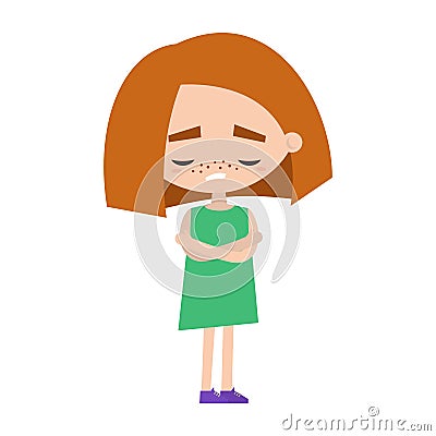 Sad offended girl with read hair cartoon illustration Vector Illustration