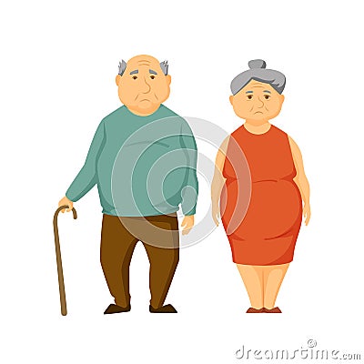 Sad old fat couple Vector Illustration