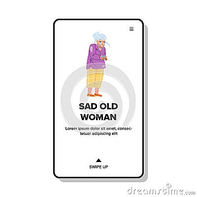 Sad Old Woman Crying Alone In Nurse House Vector Vector Illustration