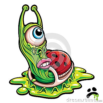 Sad one eyed green slug monster Vector Illustration