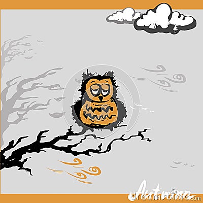 Sad owl autumn, vector illustration Vector Illustration