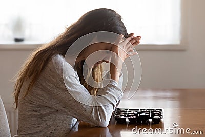 Pensive girl with eating disorder think of chocolates Stock Photo