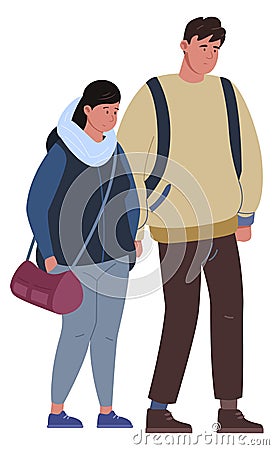 Sad people with travel bags. Illegal immigrants characters Vector Illustration