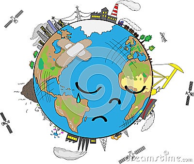 Sad Planet Earth Vector Illustration