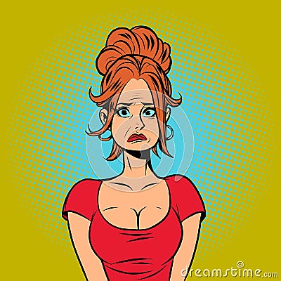 Sad redhead beautiful woman Vector Illustration