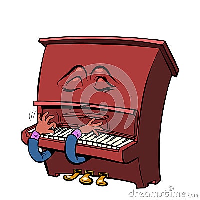 Sad romantic Emoji character emotion piano musical instrument Vector Illustration