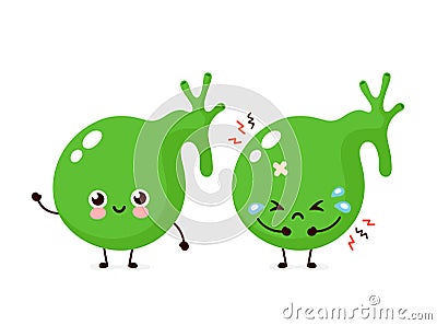 Sad sick and happy strong human gallbladder Vector Illustration